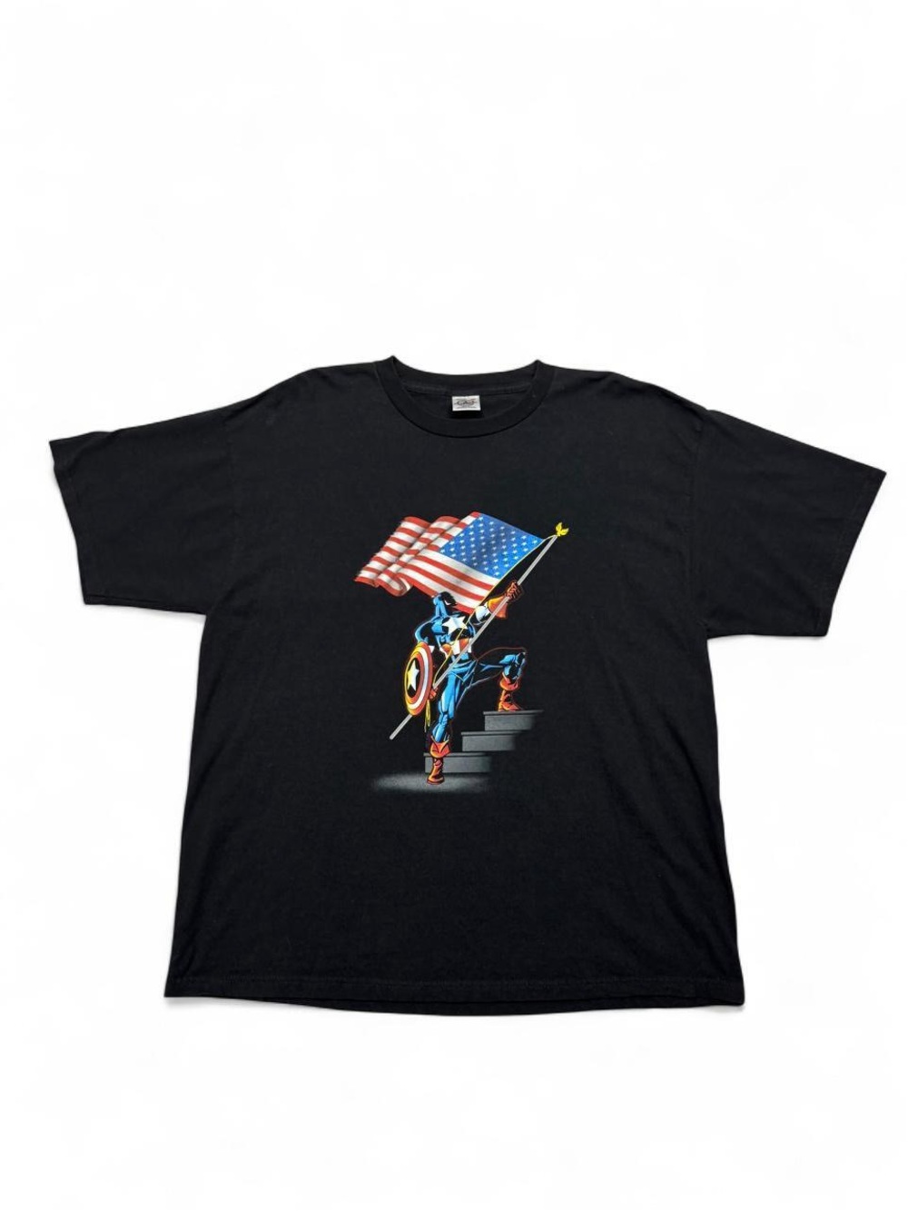 Vintage 2001 Marvel Captain America flag tee black XL mens
